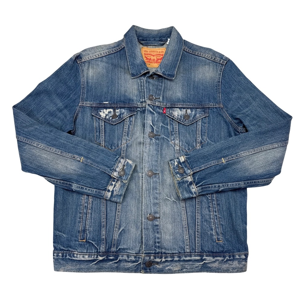 Levis Trucker Jacket Mens Size Large Denim Jean Coat Casual Distressed